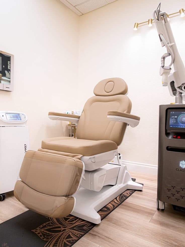 A treatment room at Marie Jé Aesthetics in Sunnyvale